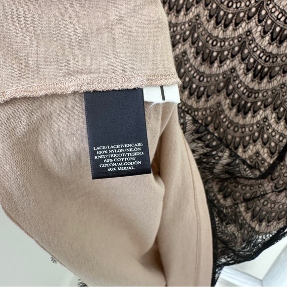 Ann Taylor Black Lace Overlay Blouse with Tan Cotton Lining Size Large - Picture 10 of 11